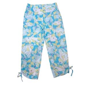 Vintage Lilly Pulitzer Women 0 Happy Fish Crab Beach Pants Capri Crop Blue Green